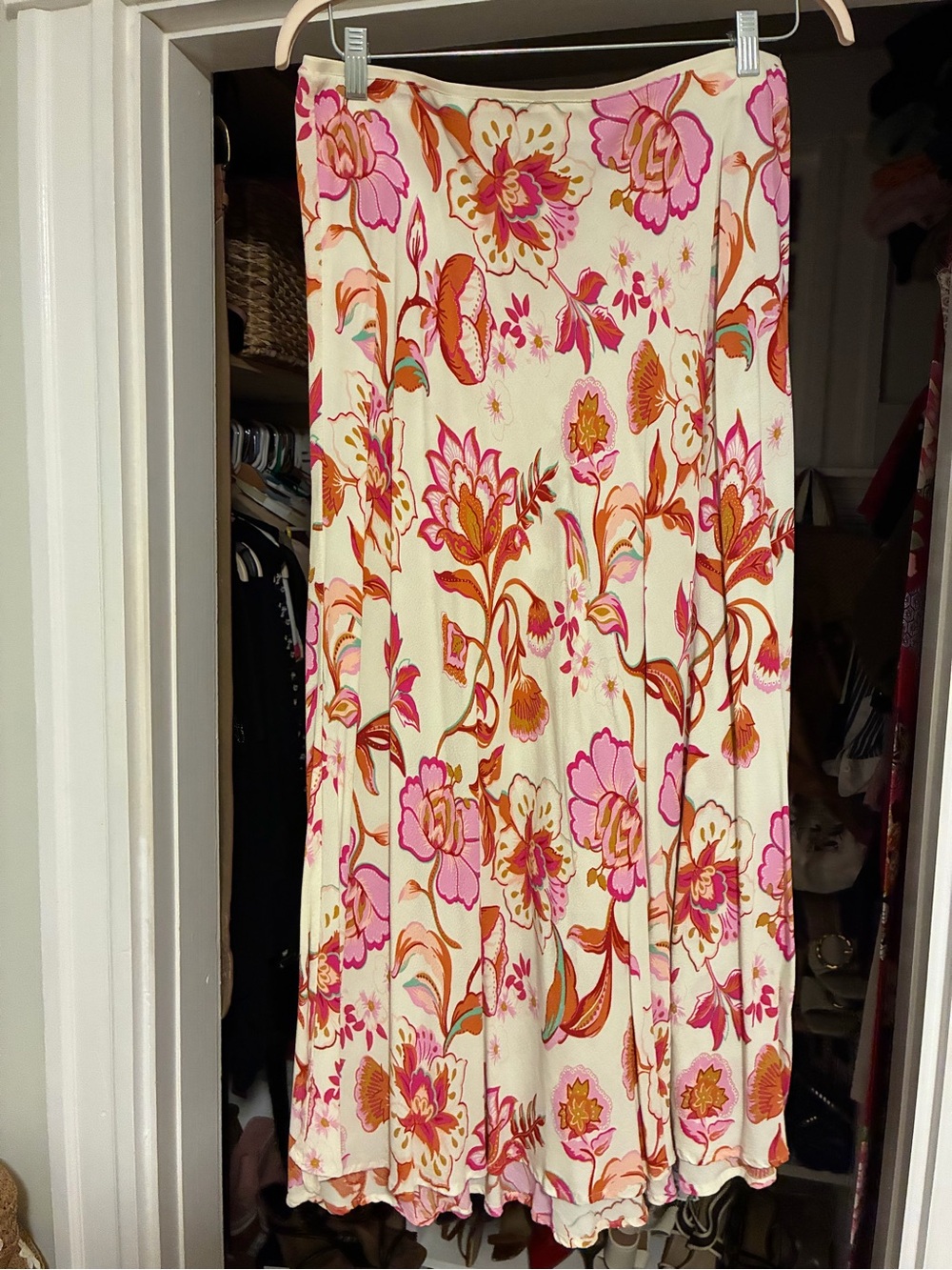 Tahari Cream Midi Skirt with Pink & Orange Floral Print